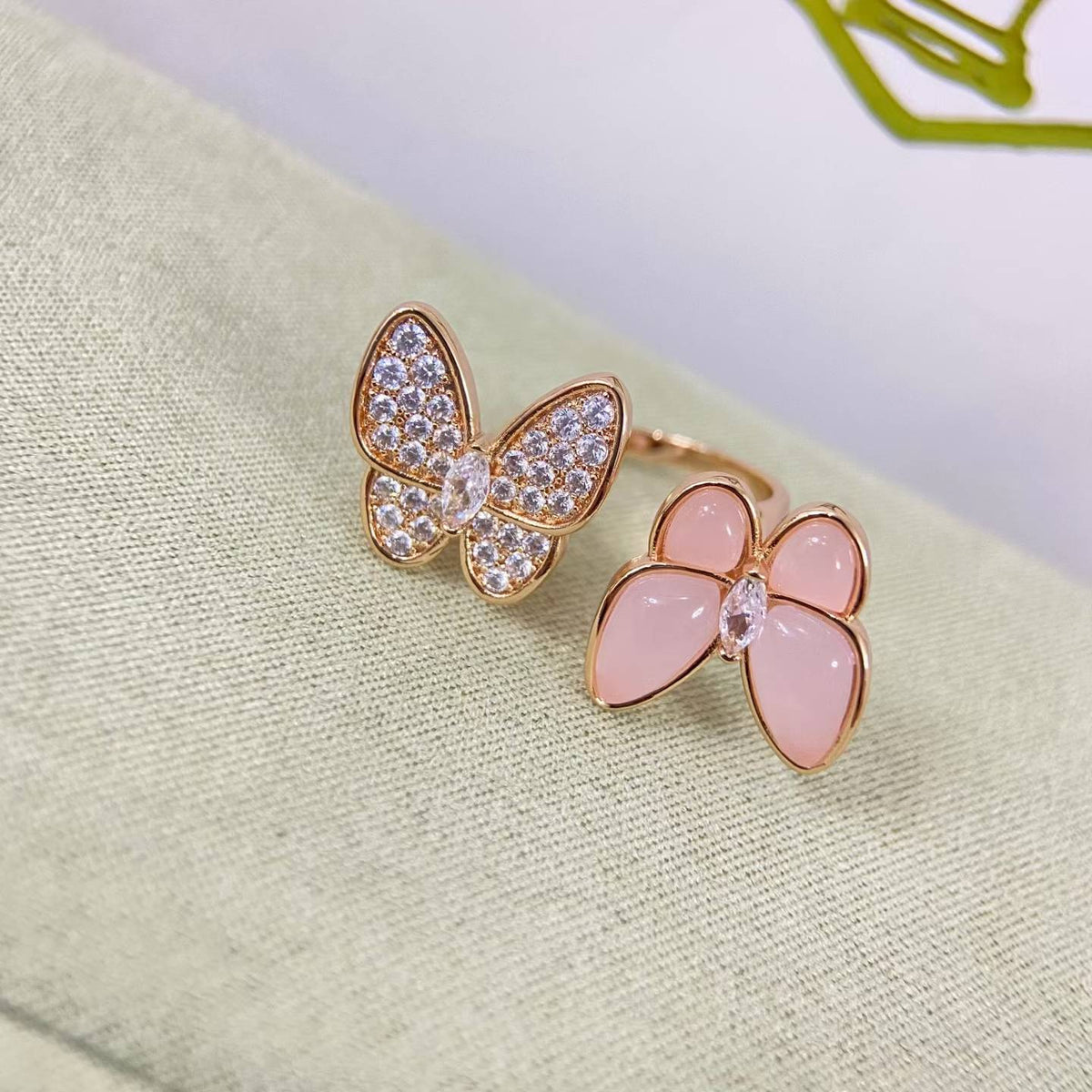 [Elowen jewels] ツインバタフライ・新作ダイヤモンド＆ピンクバタフライリング