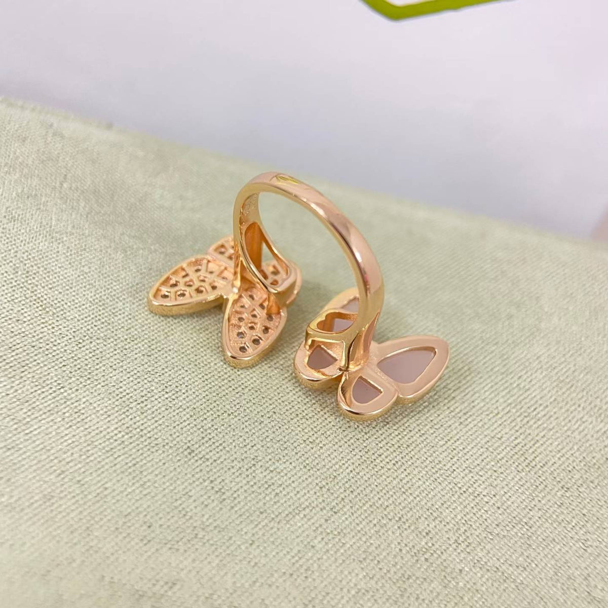 [Elowen jewels] ツインバタフライ・新作ダイヤモンド＆ピンクバタフライリング