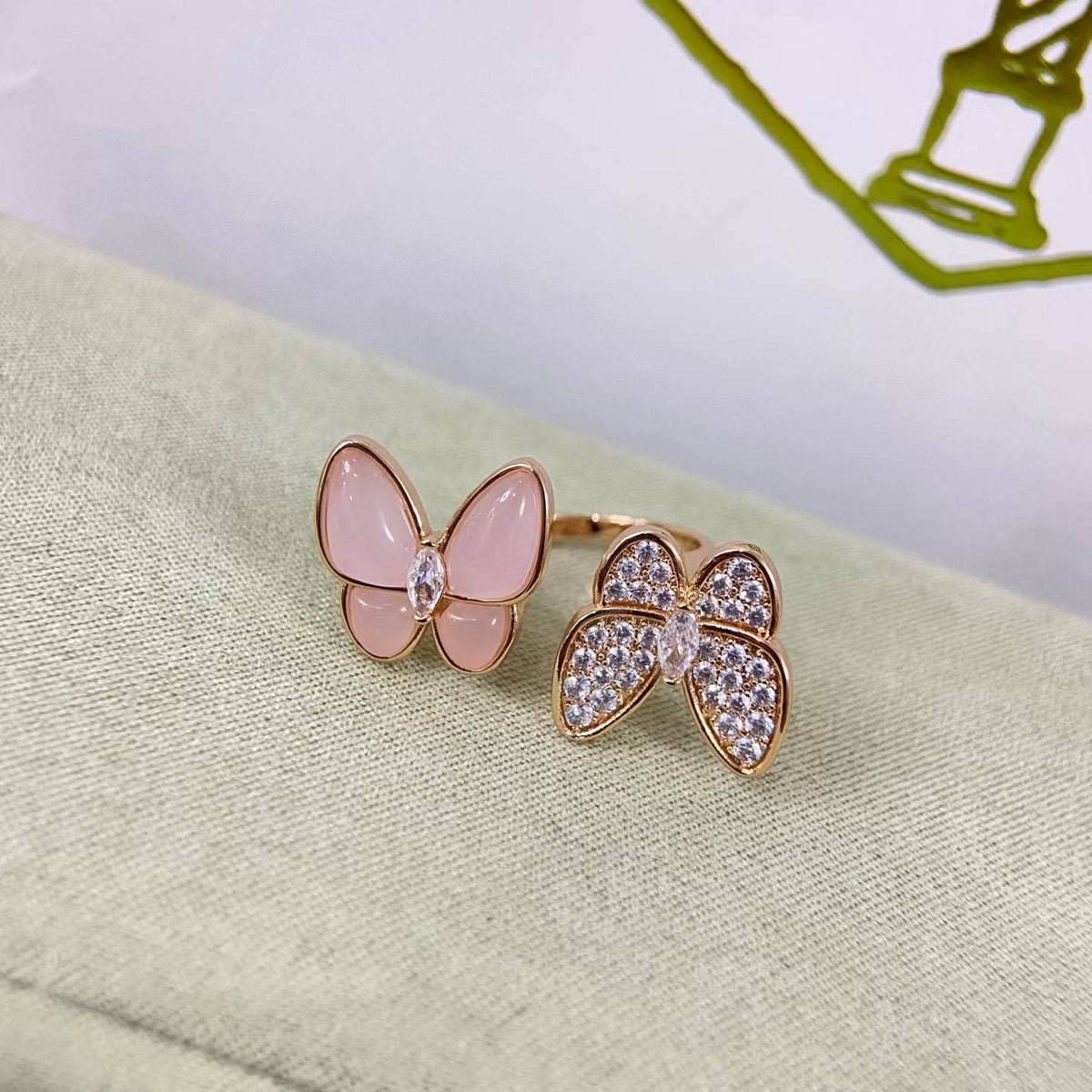 [Elowen jewels] ツインバタフライ・新作ダイヤモンド＆ピンクバタフライリング