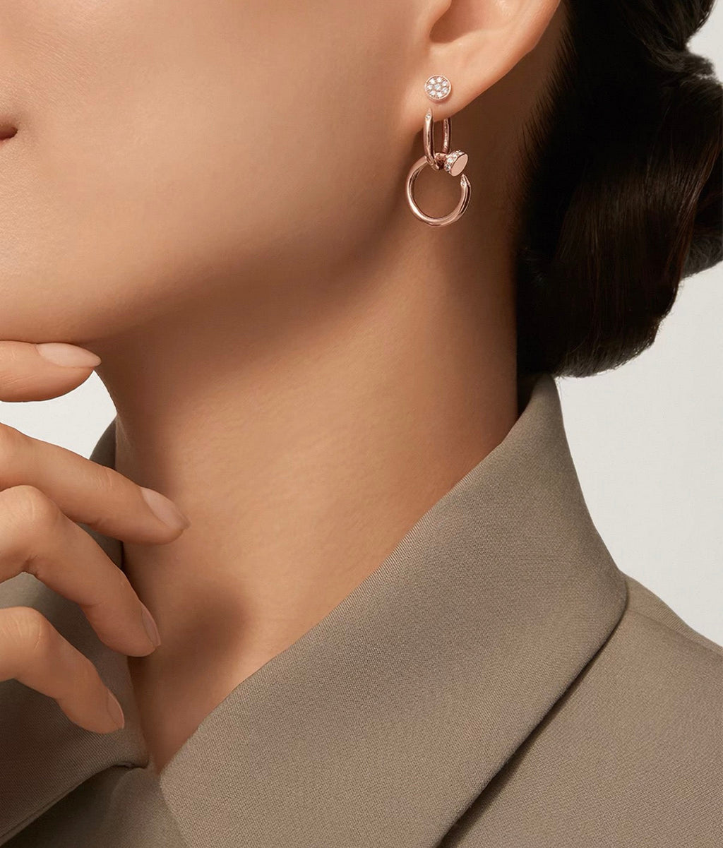 [Elowen jewels]NAIL COLLECTION DIAMOND SET DOUBLE HOOP EARRINGS