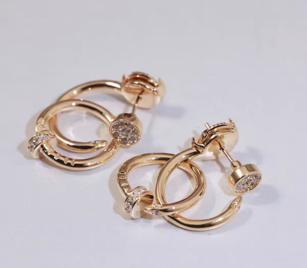 [Elowen jewels]NAIL COLLECTION DIAMOND SET DOUBLE HOOP EARRINGS