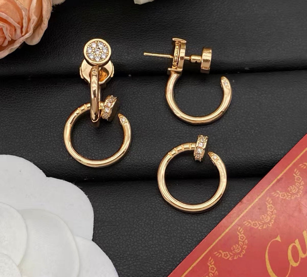 [Elowen jewels]NAIL COLLECTION DIAMOND SET DOUBLE HOOP EARRINGS