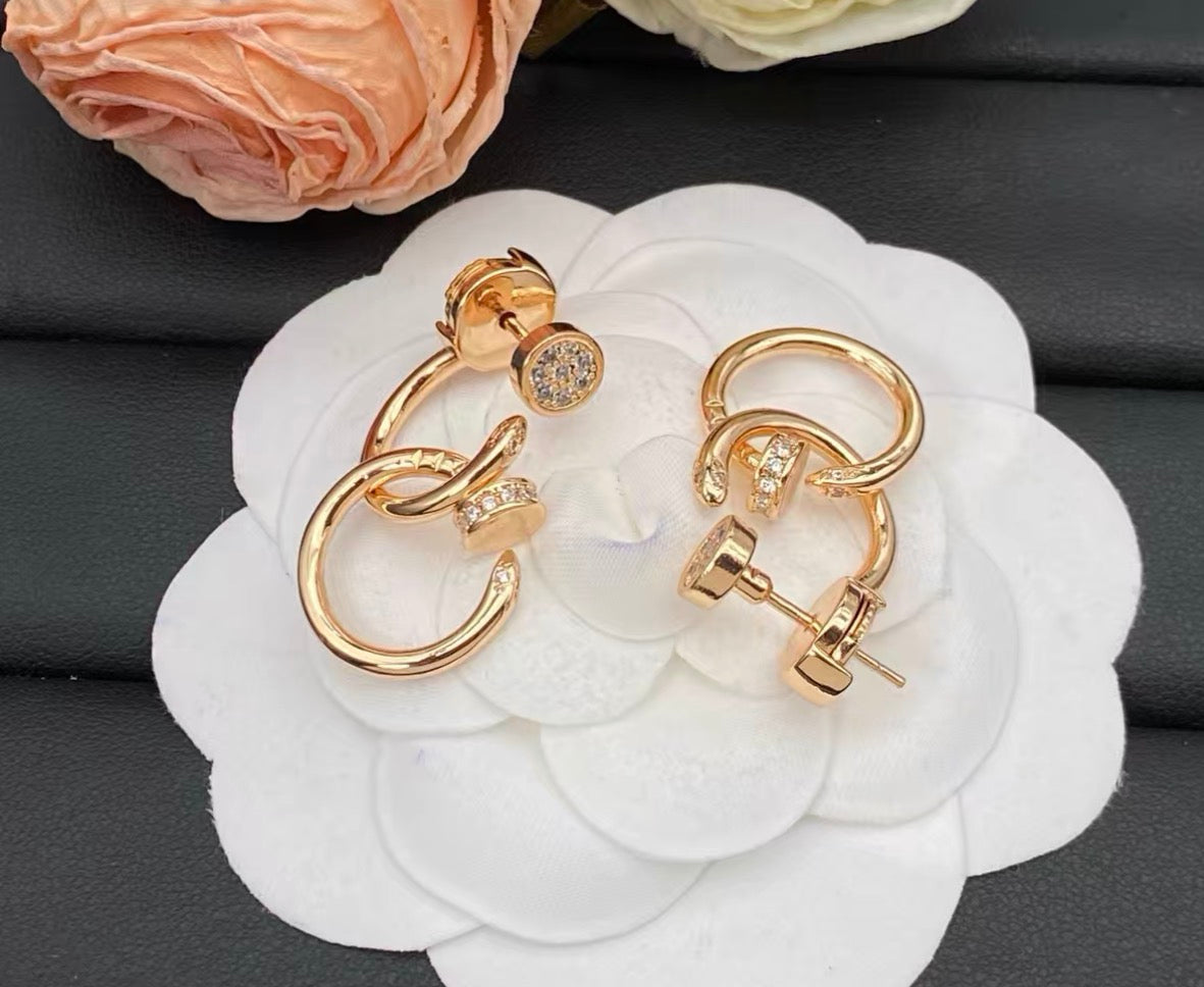 [Elowen jewels]NAIL COLLECTION DIAMOND SET DOUBLE HOOP EARRINGS