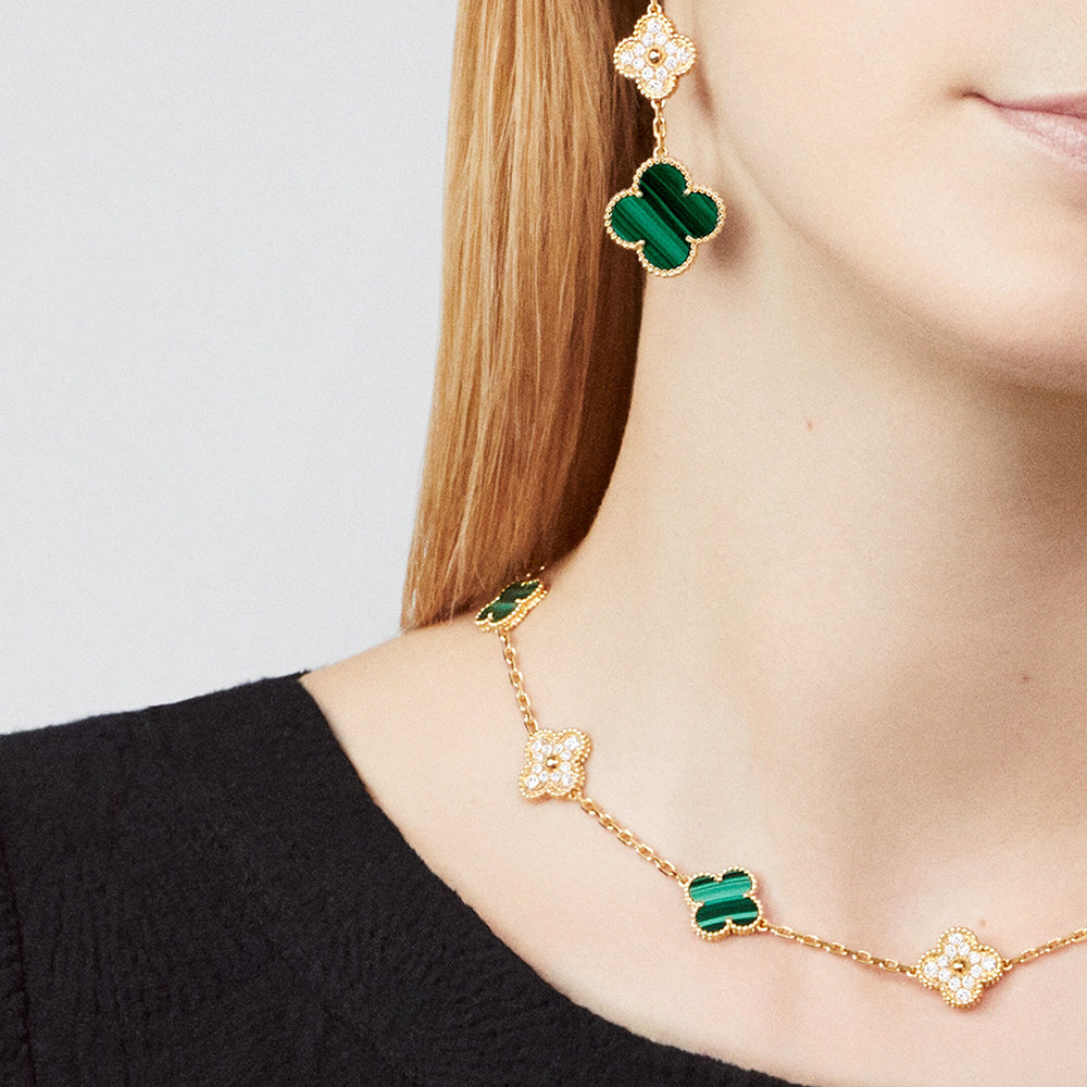 [Elowen jewels ]クローバー 10モチーフ マラカイト ダイヤモンド ネックレス