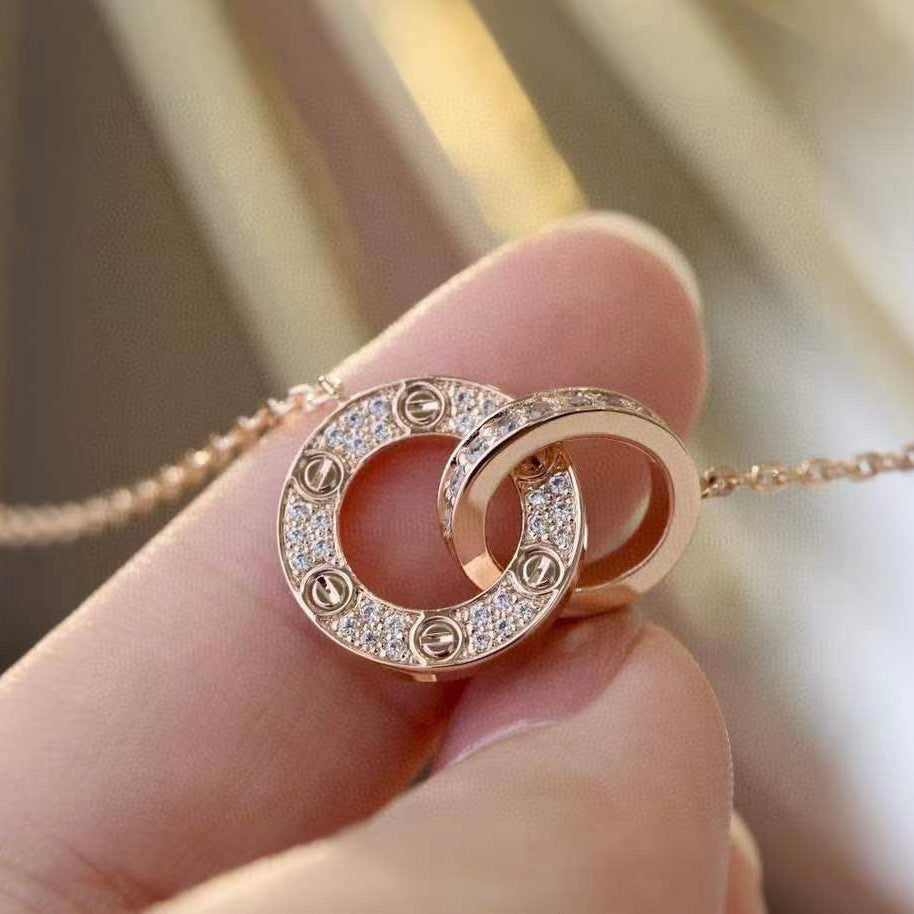 [Elowen jewels ]LOVE 7.6MM NECKLACE ROSE GOLD AND SILVER  FULL DIAMOND