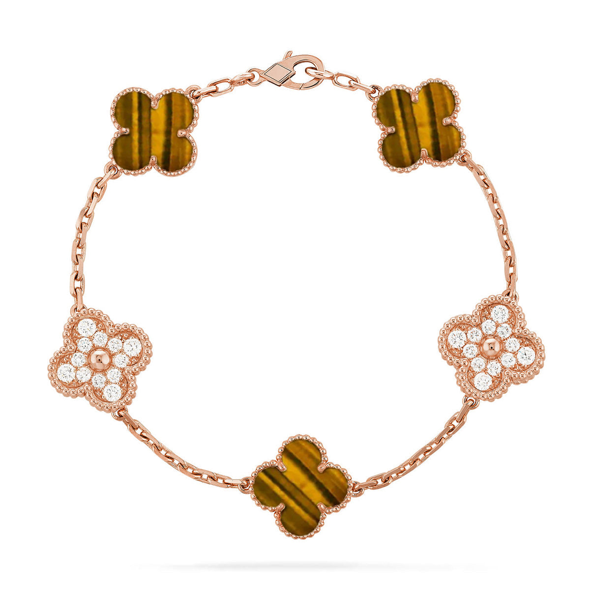 [Elowen jewels ] KOLLEKTION KLEEBLATT ARMBAND MIT 5 TIGERAUGE-MOTIVEN