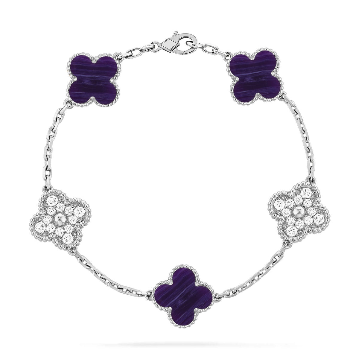 [Elowen jewels ]CLOVER ARMBAND MIT 5 MOTIVEN LILA STREIFEN KOLLEKTION