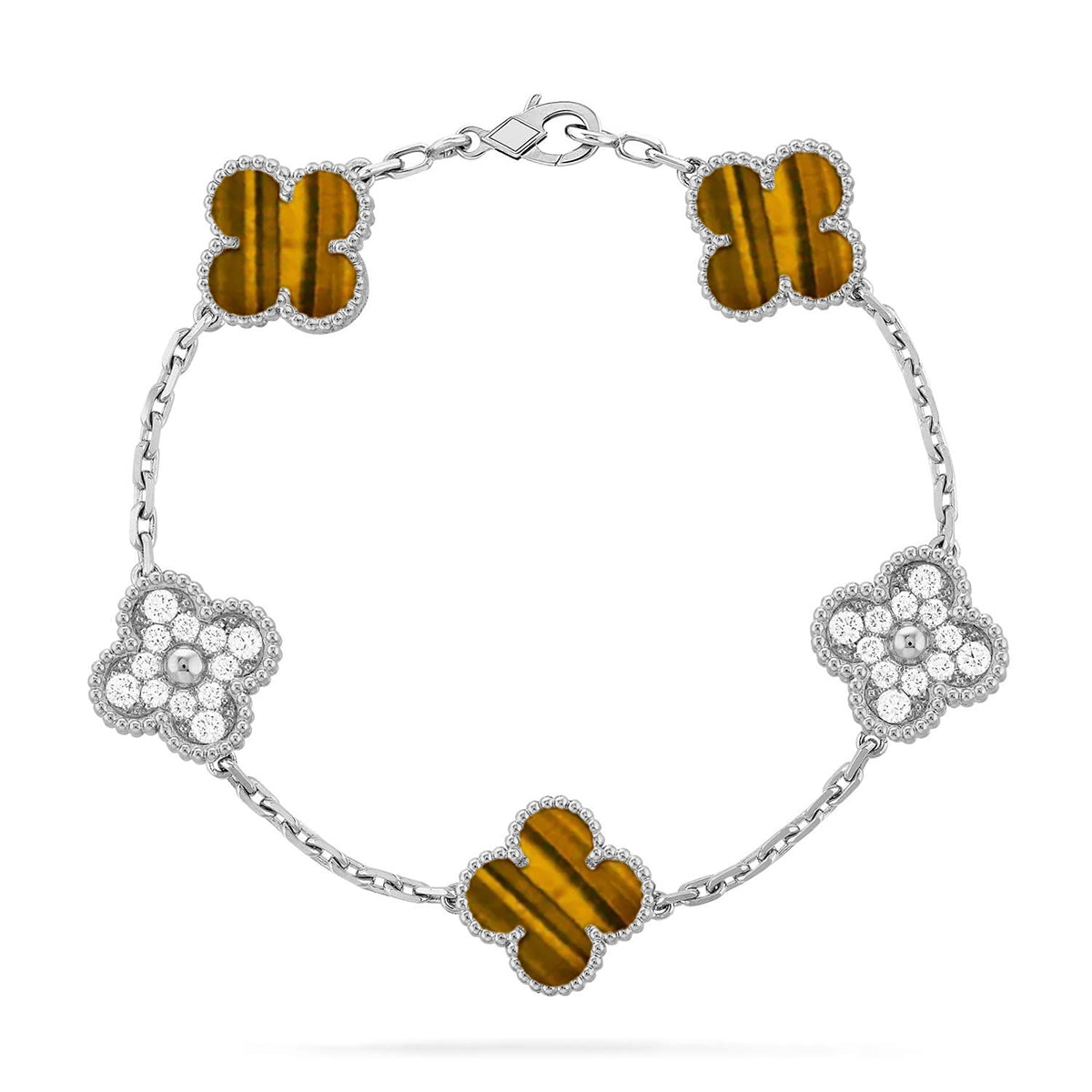 [Elowen Jewels] CLOVER 5 MOTIFS TIGER EYE BRACELET COLLECTION