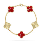 [Elowen jewels ]KLEEBATT-ARMBAND MIT 5 MOTIVEN, ROTES MUSTER, KOLLEKTION