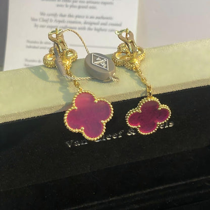 [Elowen]NEW CLOVER 2 MOTIF PINK ENAMEL EARRINGS