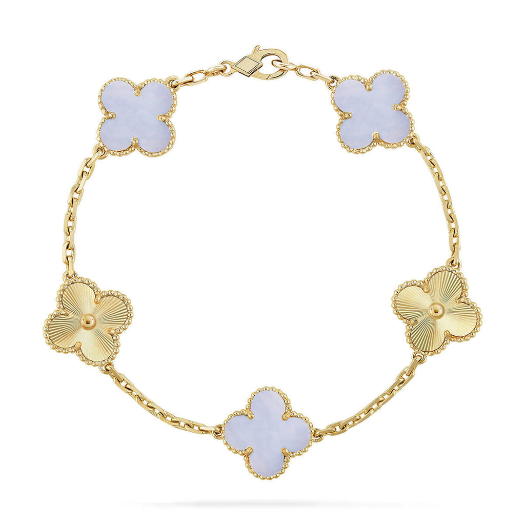 [Elowen jewels ] KOLLEKTION: CLOVER 5-MOTIV ARMBAND AUS LILA CHALCEDON