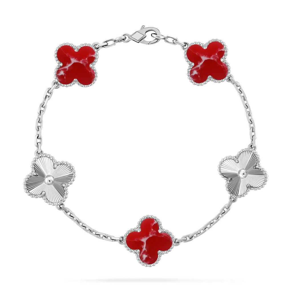 [Elowen jewels ]KLEEBATT-ARMBAND MIT 5 MOTIVEN, ROTES MUSTER, KOLLEKTION