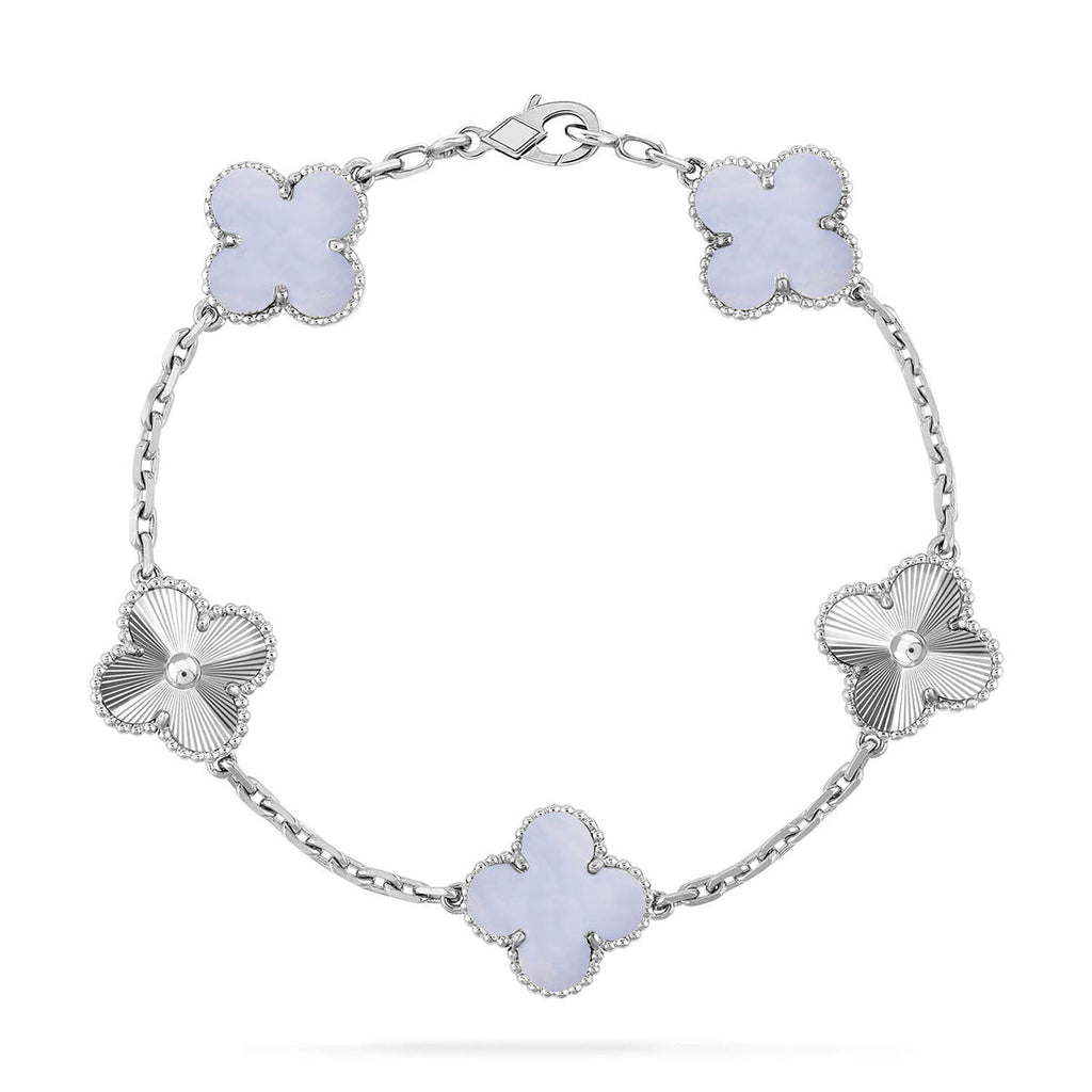 [Elowen jewels ] KOLLEKTION: CLOVER 5-MOTIV ARMBAND AUS LILA CHALCEDON