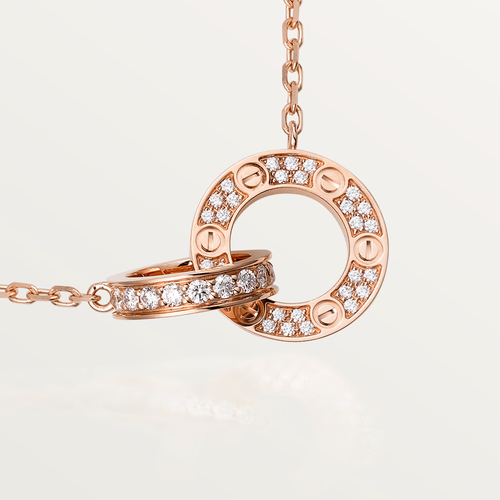 [Elowen jewels ]LOVE 7.6MM NECKLACE ROSE GOLD AND SILVER  FULL DIAMOND