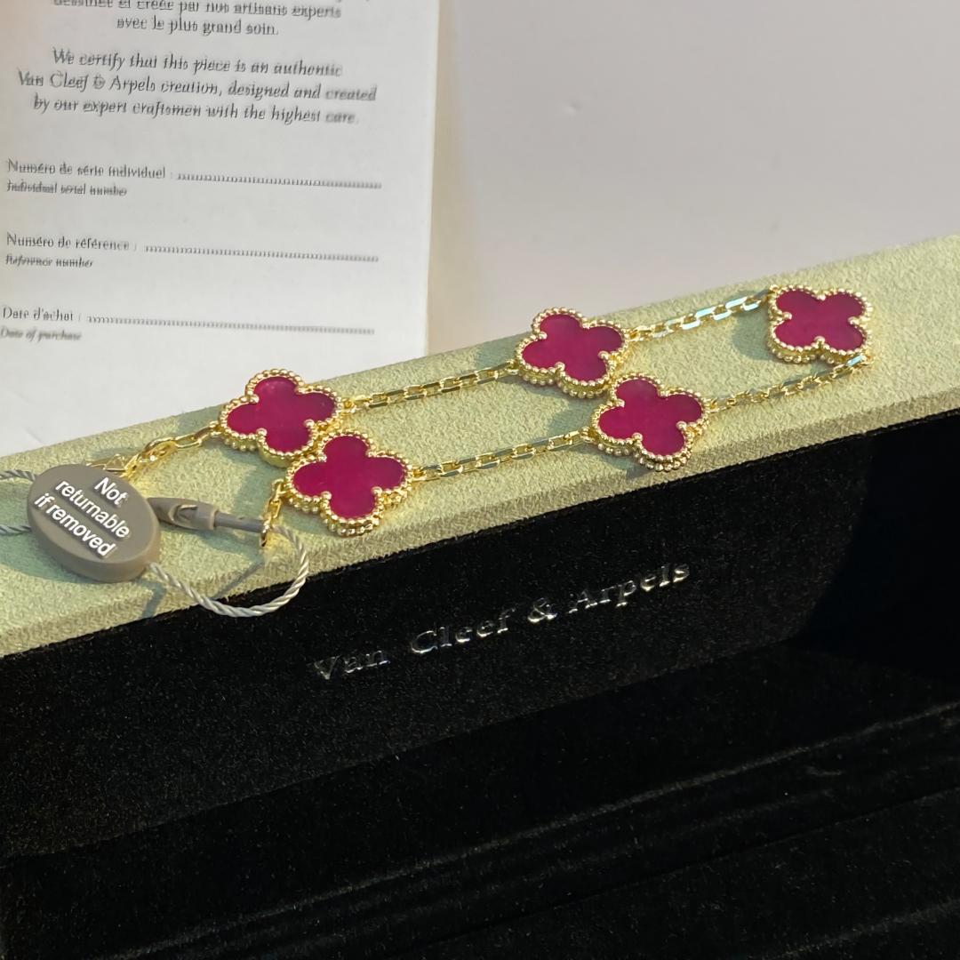 [Elowen]NEW CLOVER 5 MOTIFS PINK ENAMEL BRACELET