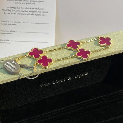 [Elowen]NEW CLOVER 5 MOTIFS PINK ENAMEL BRACELET