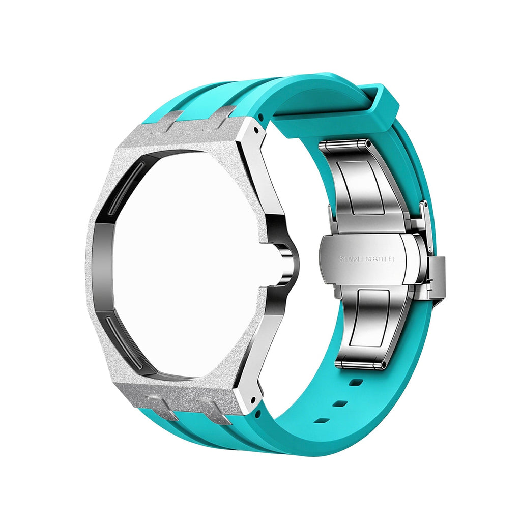 Exclusive Royal Oak Pop model, steel frosted gold case with a silicone strap