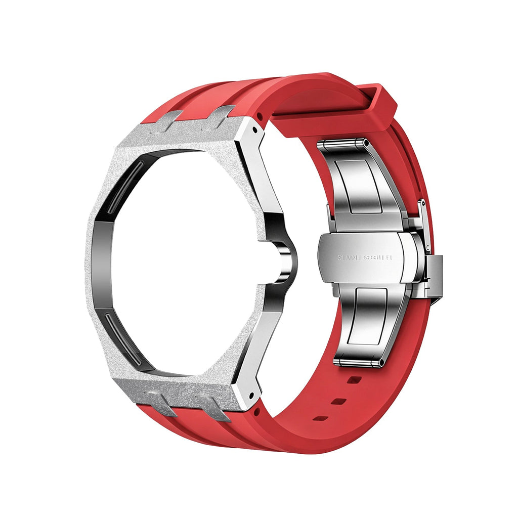 Exclusive Royal Oak Pop model, steel frosted gold case with a silicone strap