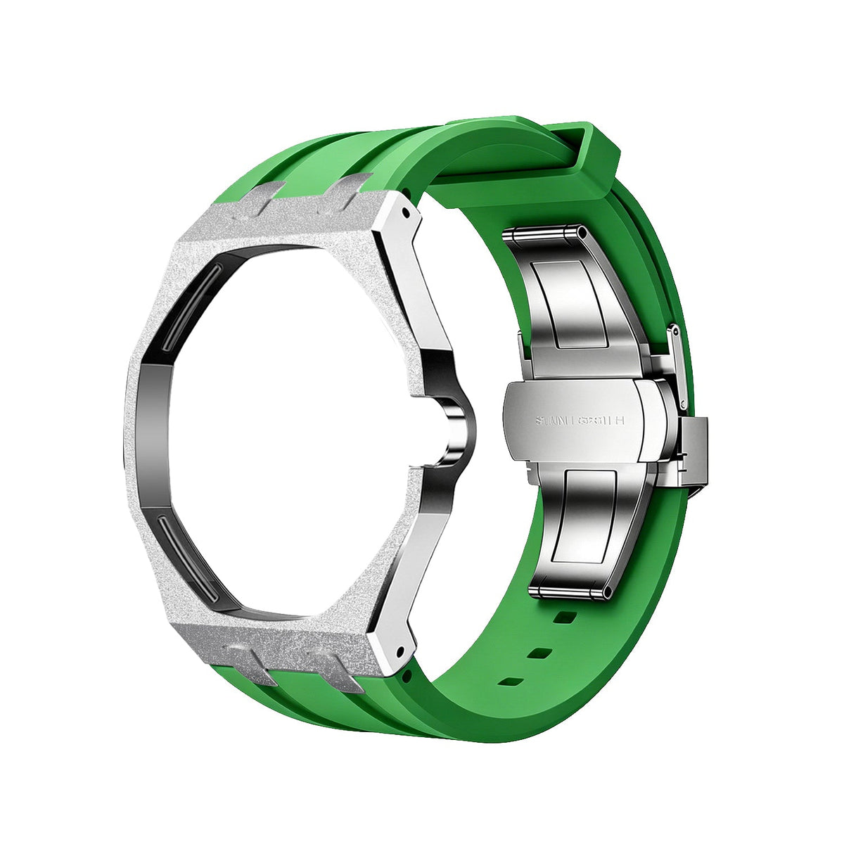 Exclusive Royal Oak Pop model, steel frosted gold case with a silicone strap