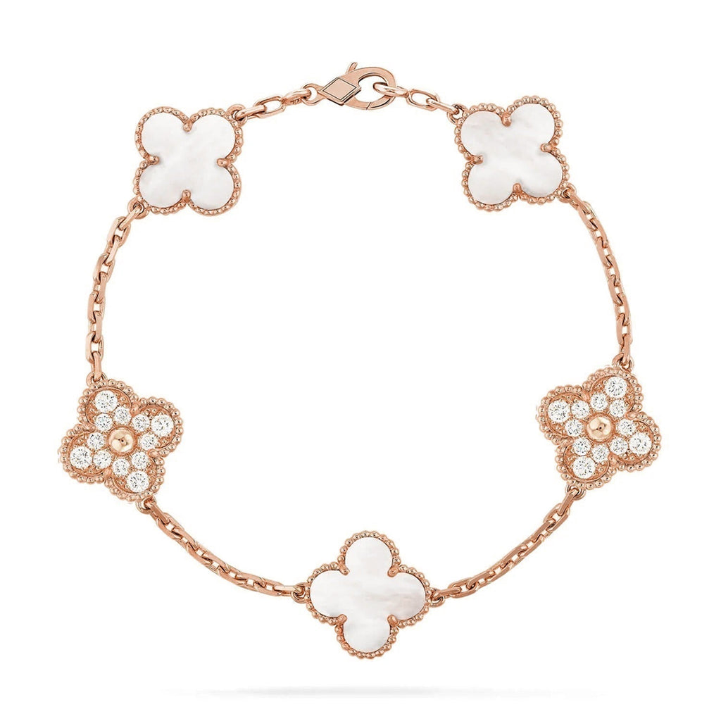 [Elowen jewels ]KOLLEKTION CLOVER WHITE PEARL MOP ARMBAND MIT 5 MOTIVEN