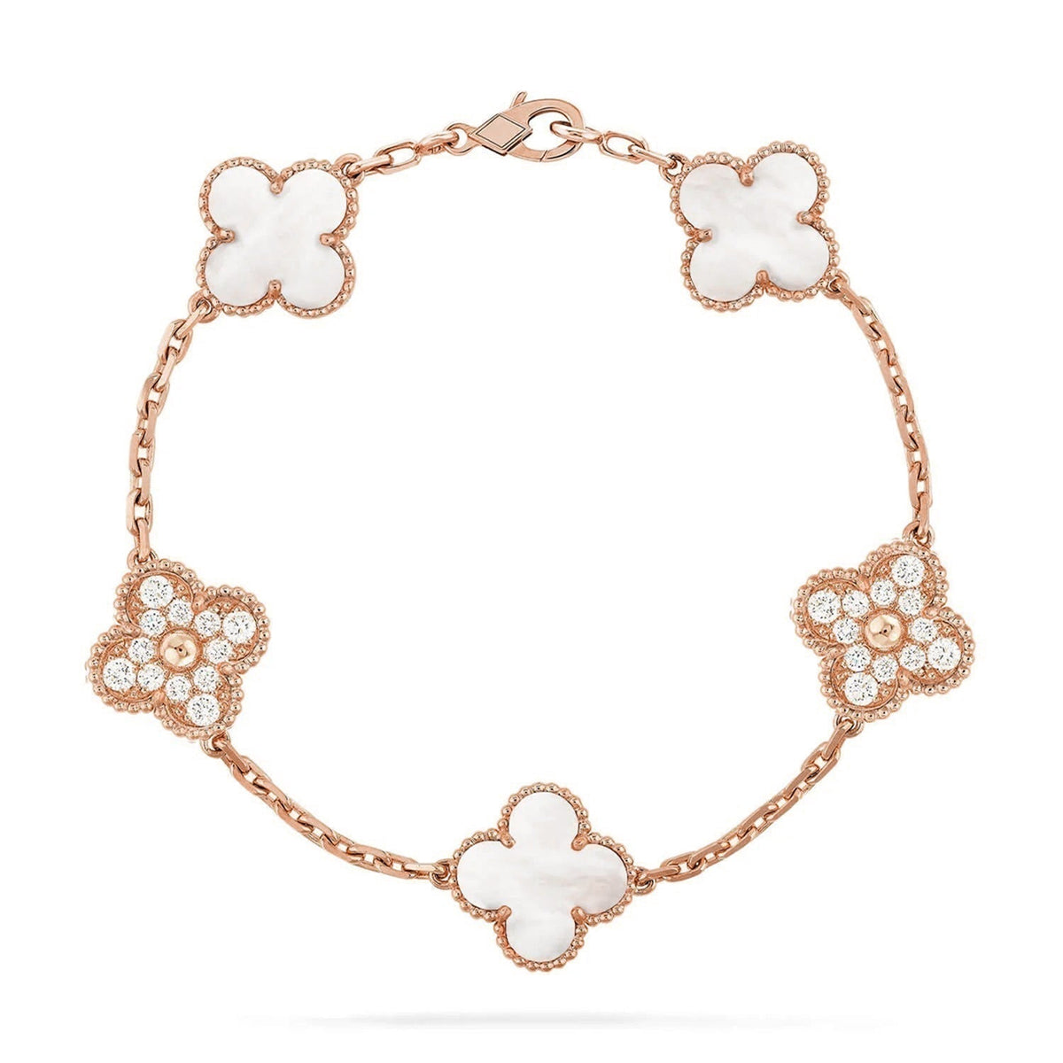 [Elowen jewels ]KOLLEKTION CLOVER WHITE PEARL MOP ARMBAND MIT 5 MOTIVEN