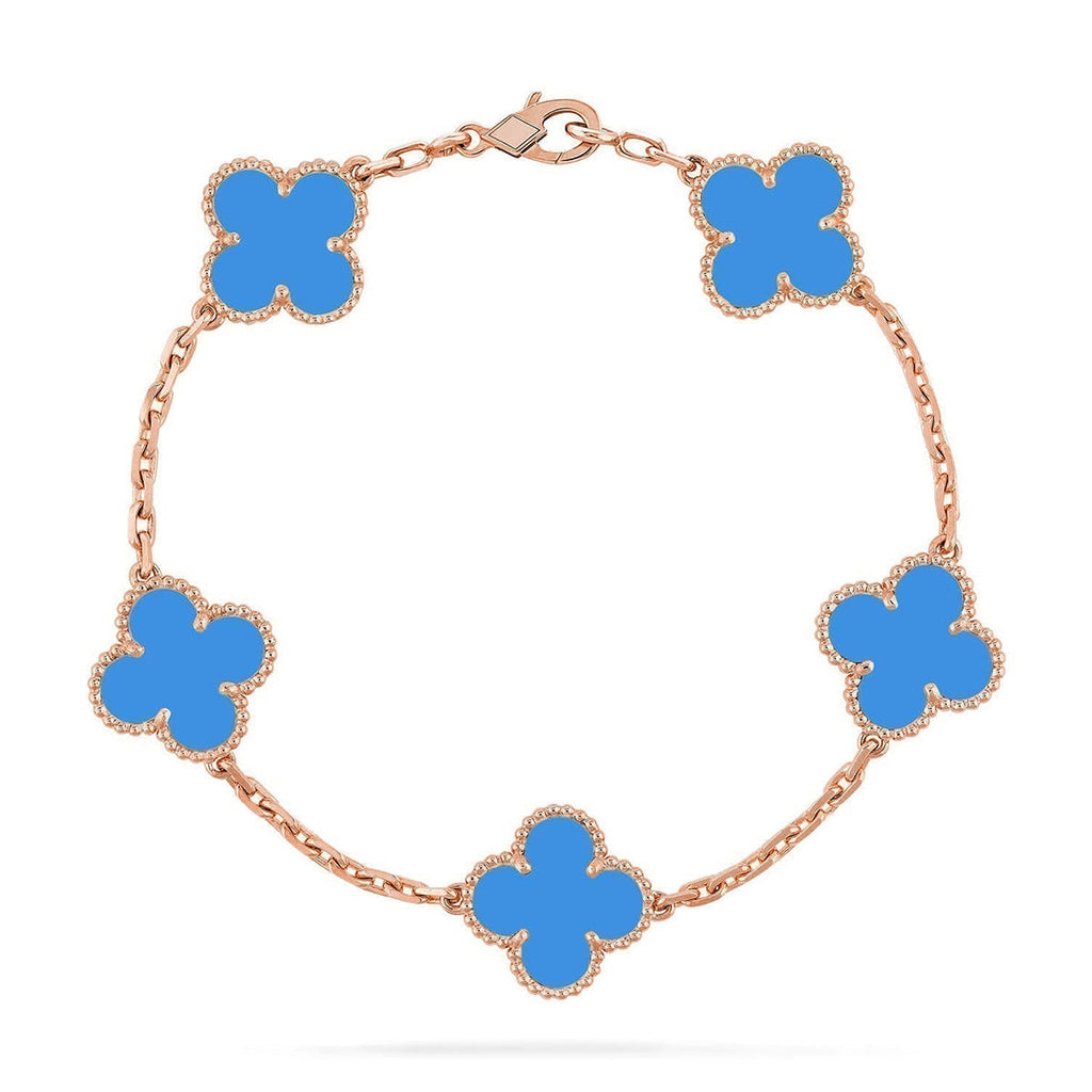 [Elowen jewels ] KOLLEKTION CLOVER 5 MOTIV ARMBAND MIT BLAUEM ACHAT