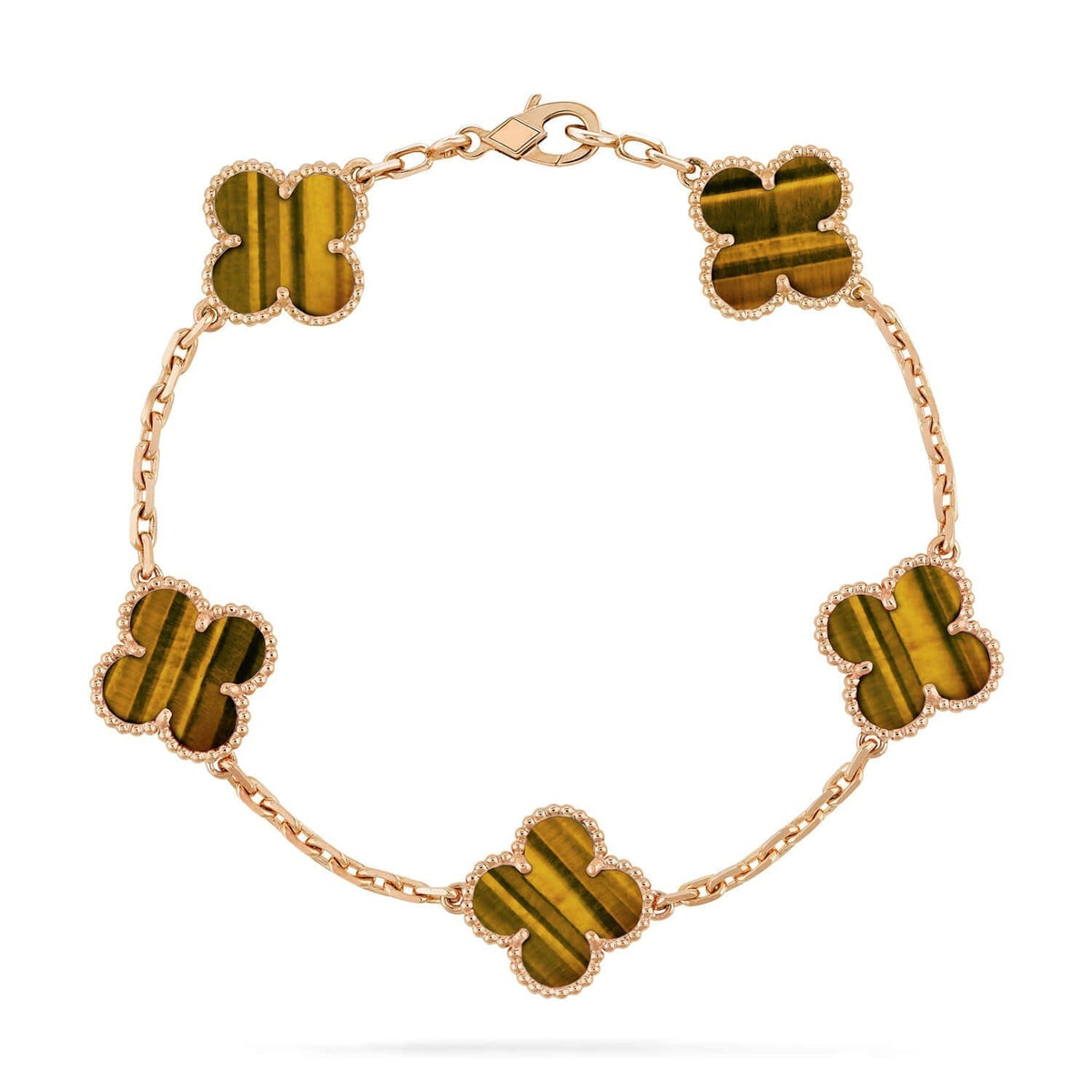 [Elowen jewels ] KOLLEKTION KLEEBLATT ARMBAND MIT 5 TIGERAUGE-MOTIVEN