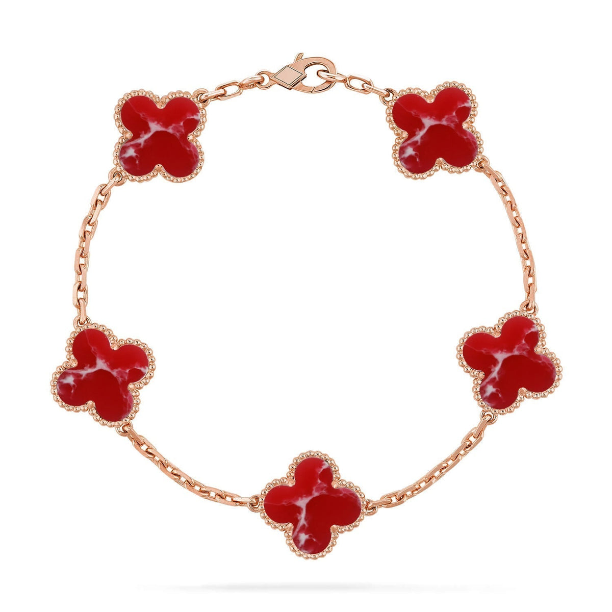 [Elowen jewels ]KLEEBATT-ARMBAND MIT 5 MOTIVEN, ROTES MUSTER, KOLLEKTION