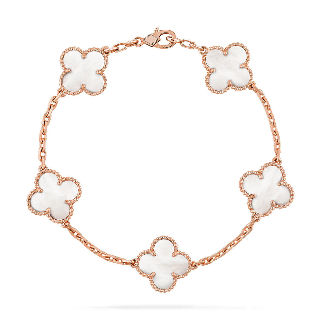 [Elowen jewels ]KOLLEKTION CLOVER WHITE PEARL MOP ARMBAND MIT 5 MOTIVEN