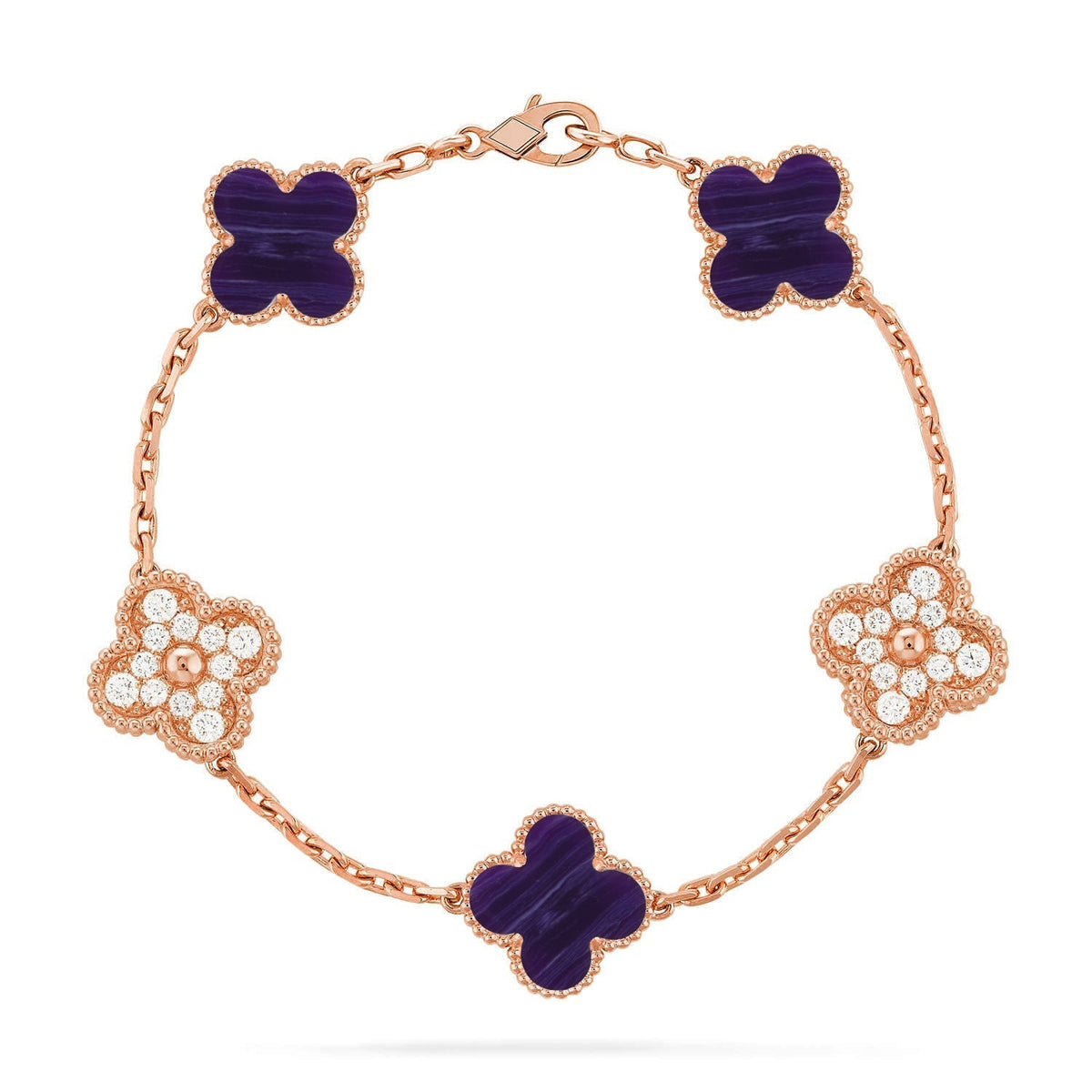 [Elowen jewels ]CLOVER ARMBAND MIT 5 MOTIVEN LILA STREIFEN KOLLEKTION