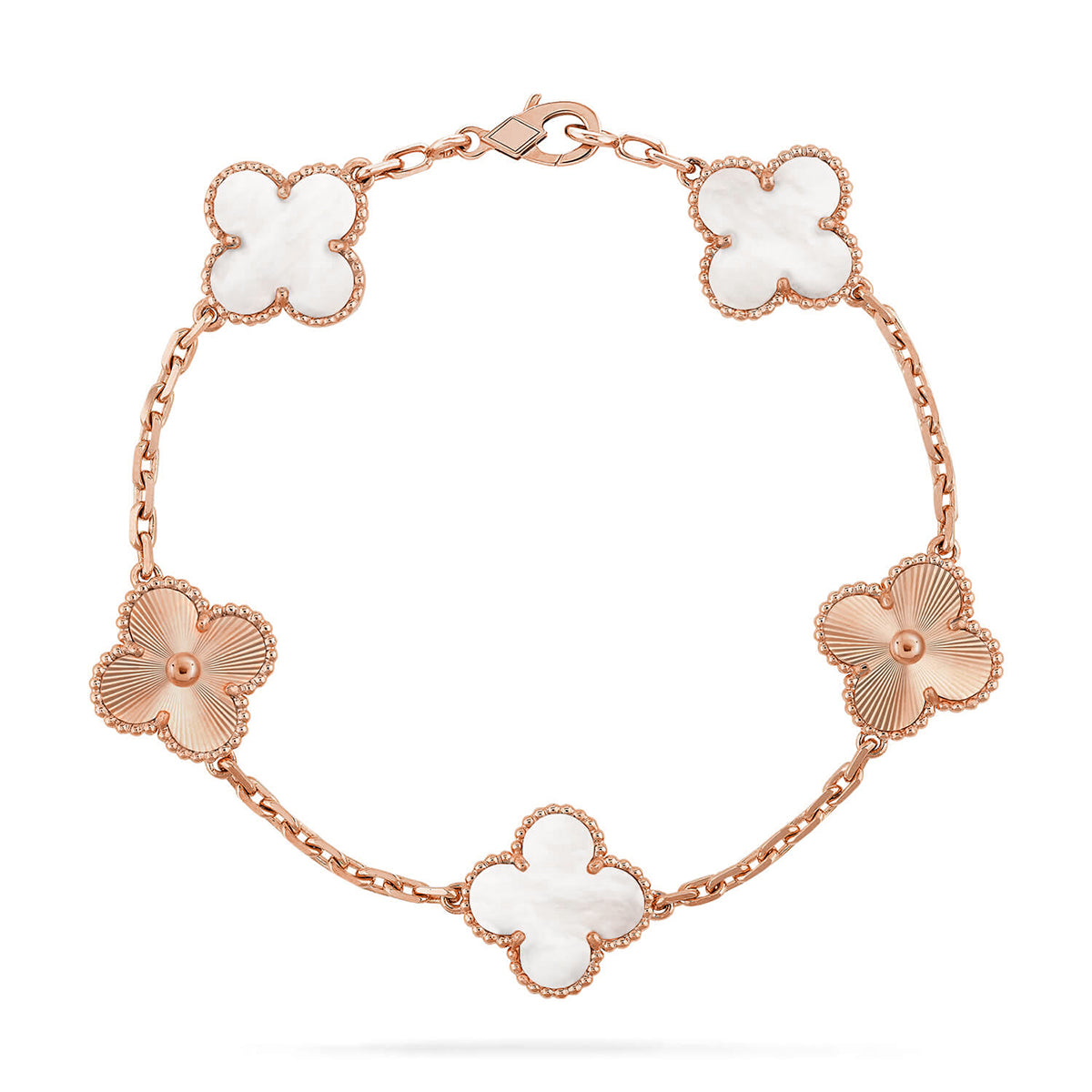[Elowen jewels ]KOLLEKTION CLOVER WHITE PEARL MOP ARMBAND MIT 5 MOTIVEN