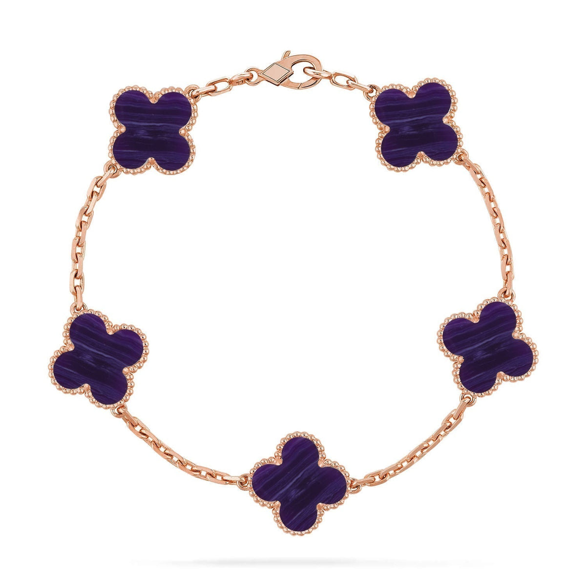 [Elowen jewels ]CLOVER ARMBAND MIT 5 MOTIVEN LILA STREIFEN KOLLEKTION