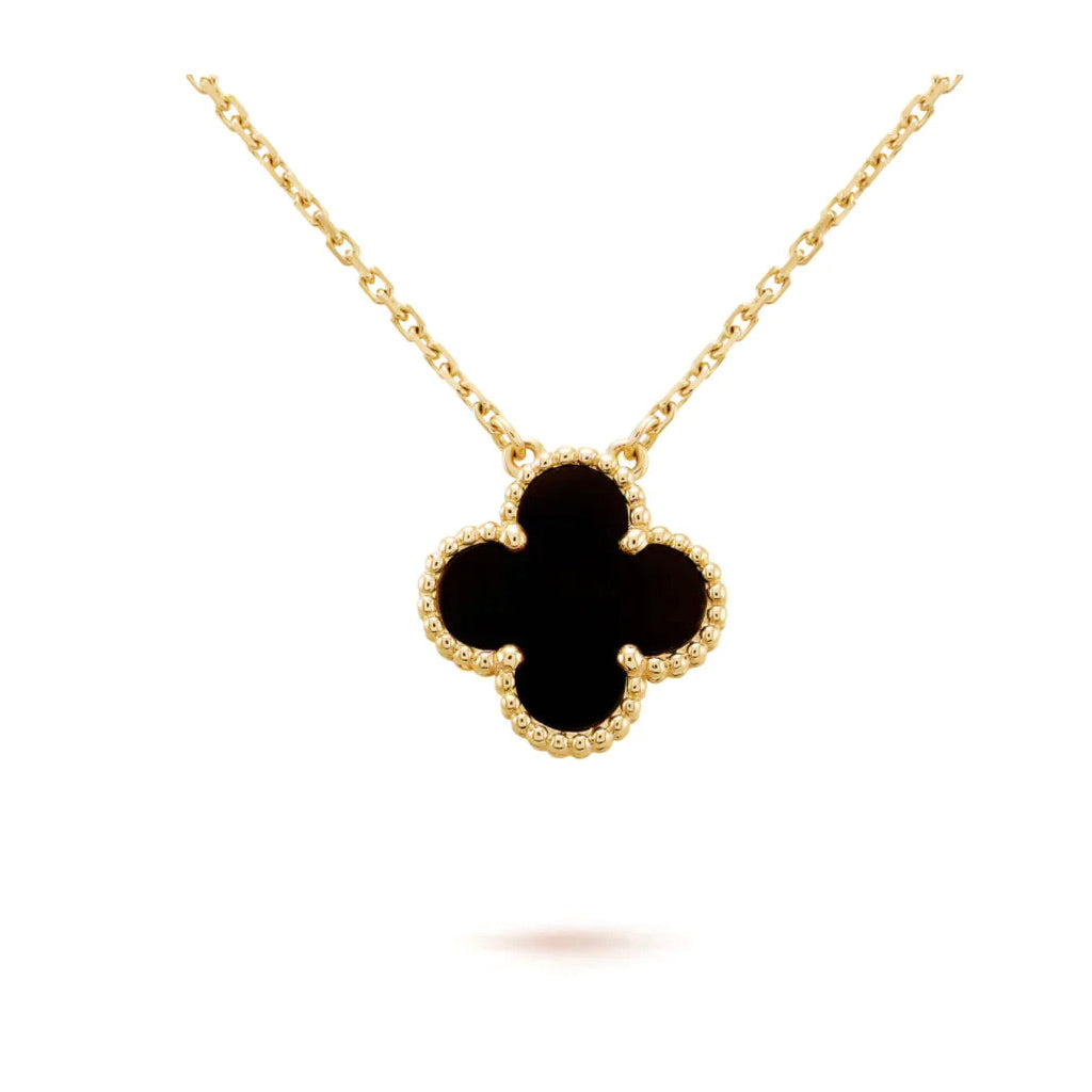 [Elowen jewels ]CLOVER 15MM BLACK ONYX SINGLE FLOWER NECKLACE
