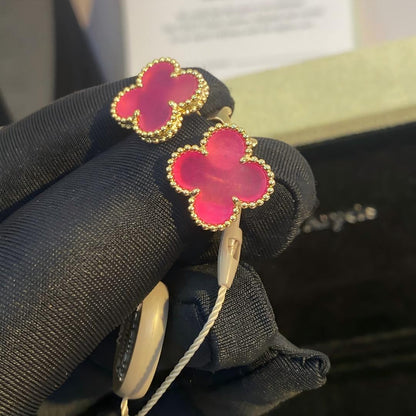 [Elowen]NEW CLOVER 15MM PINK ENAMEL STUD EARRINGS
