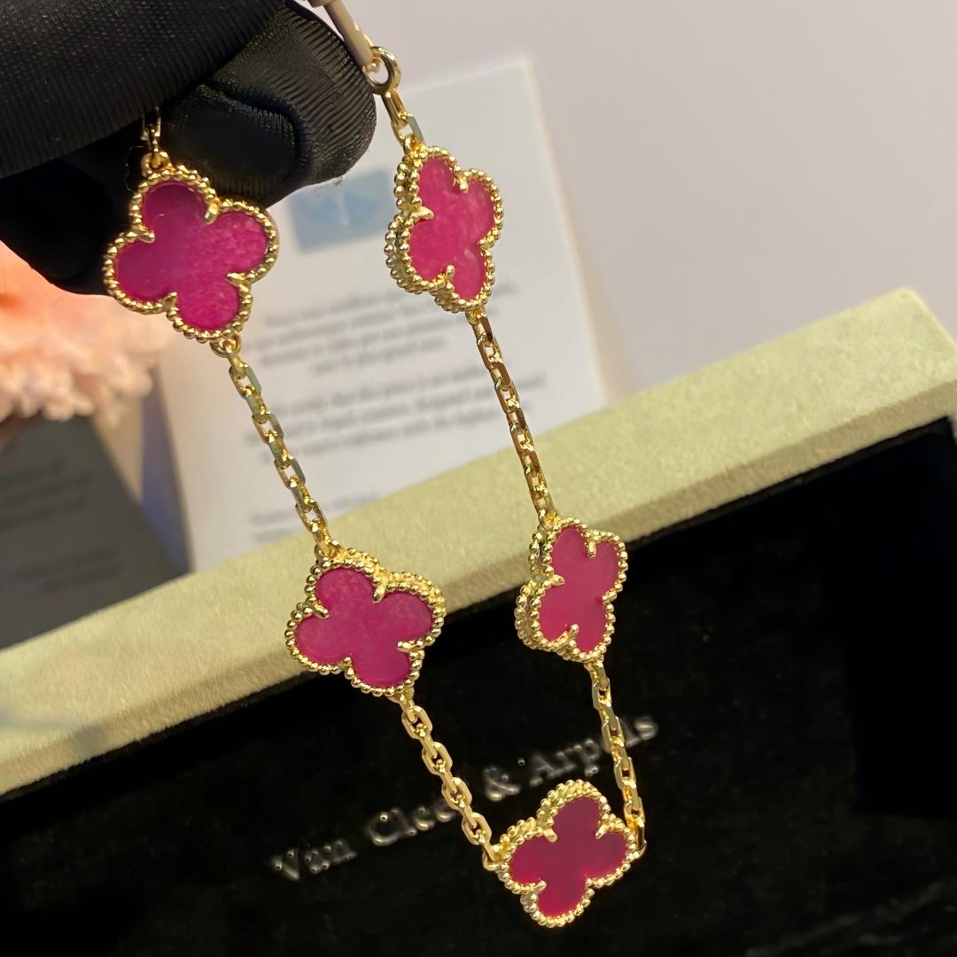 [Elowen]NEW CLOVER 5 MOTIFS PINK ENAMEL BRACELET
