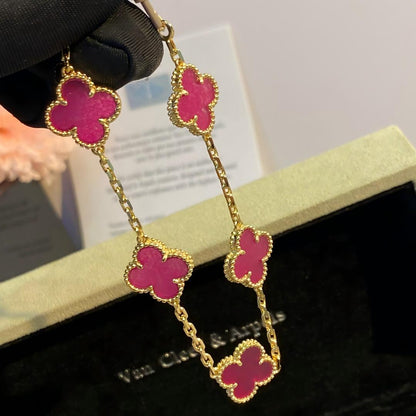 [Elowen]NEW CLOVER 5 MOTIFS PINK ENAMEL BRACELET