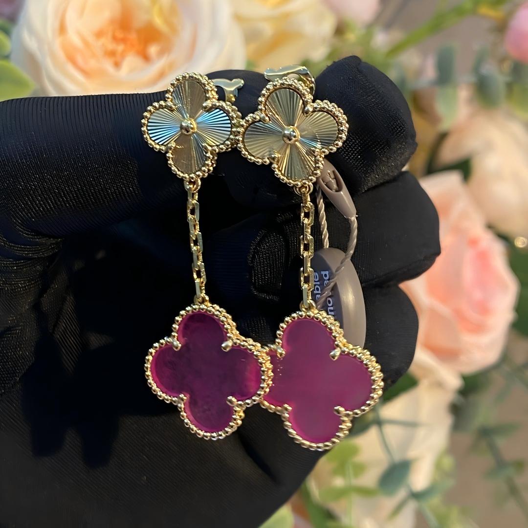 [Elowen]NEW CLOVER 2 MOTIF PINK ENAMEL EARRINGS