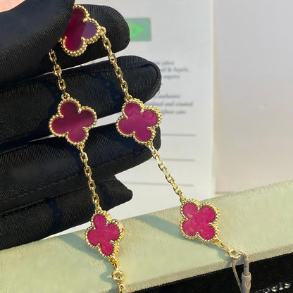 [Elowen]NEW CLOVER 5 MOTIFS PINK ENAMEL BRACELET