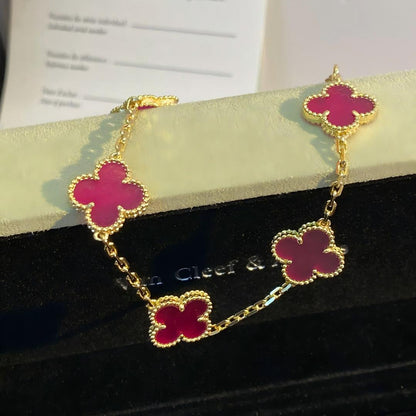 [Elowen]NEW CLOVER 5 MOTIFS PINK ENAMEL BRACELET