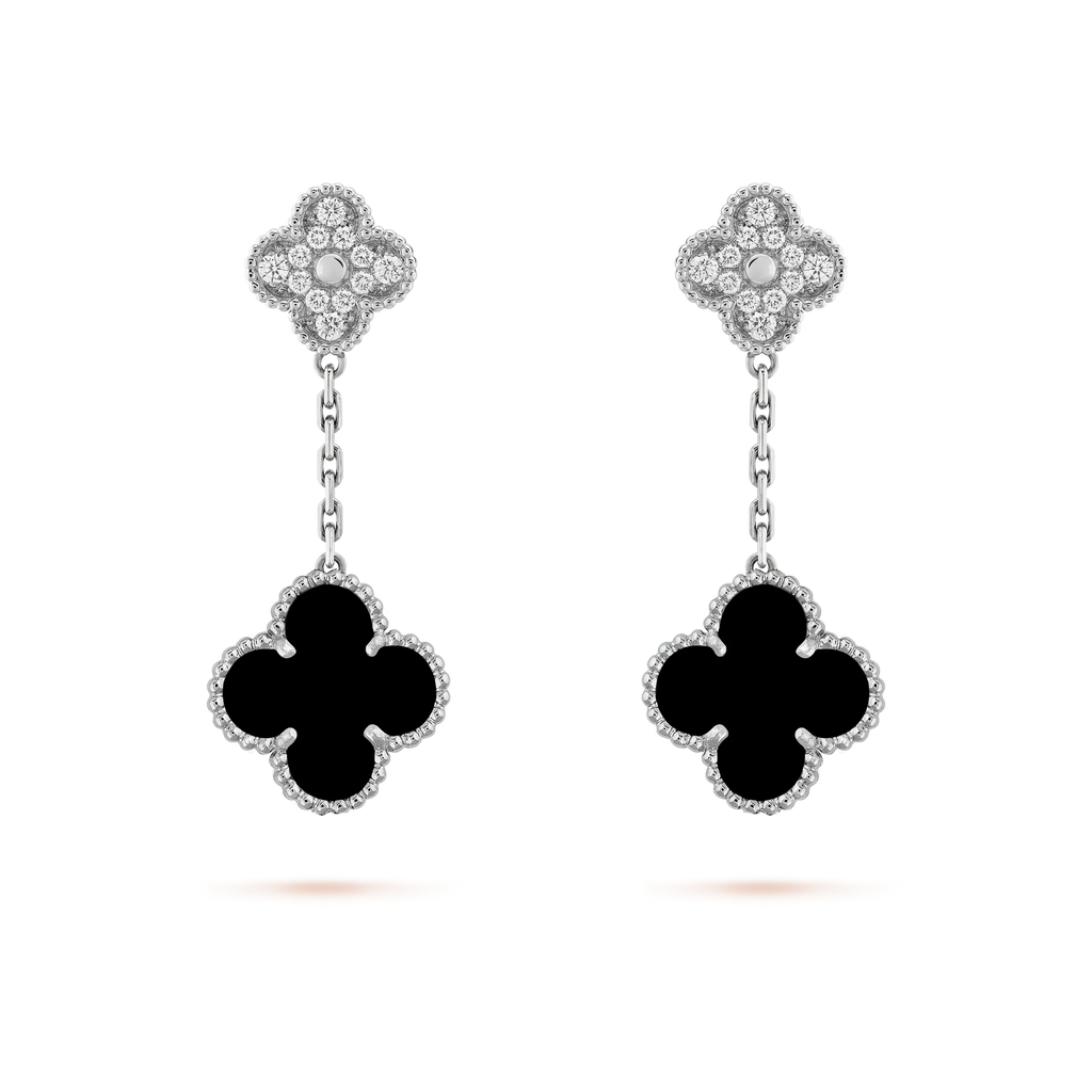 [Elowen jewels ]CLOVER 2 MOTIVE DIAMANT ONYX OHRRINGE SILBER
