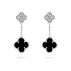 [Elowen jewels ]CLOVER 2 MOTIVE DIAMANT ONYX OHRRINGE SILBER