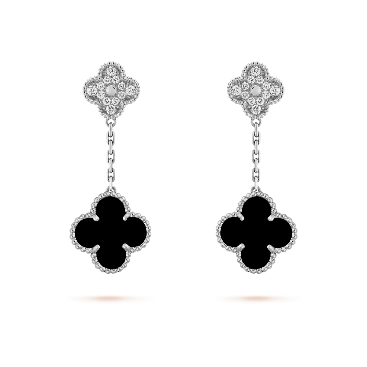 [Elowen jewels ]CLOVER 2 MOTIVE DIAMANT ONYX OHRRINGE SILBER