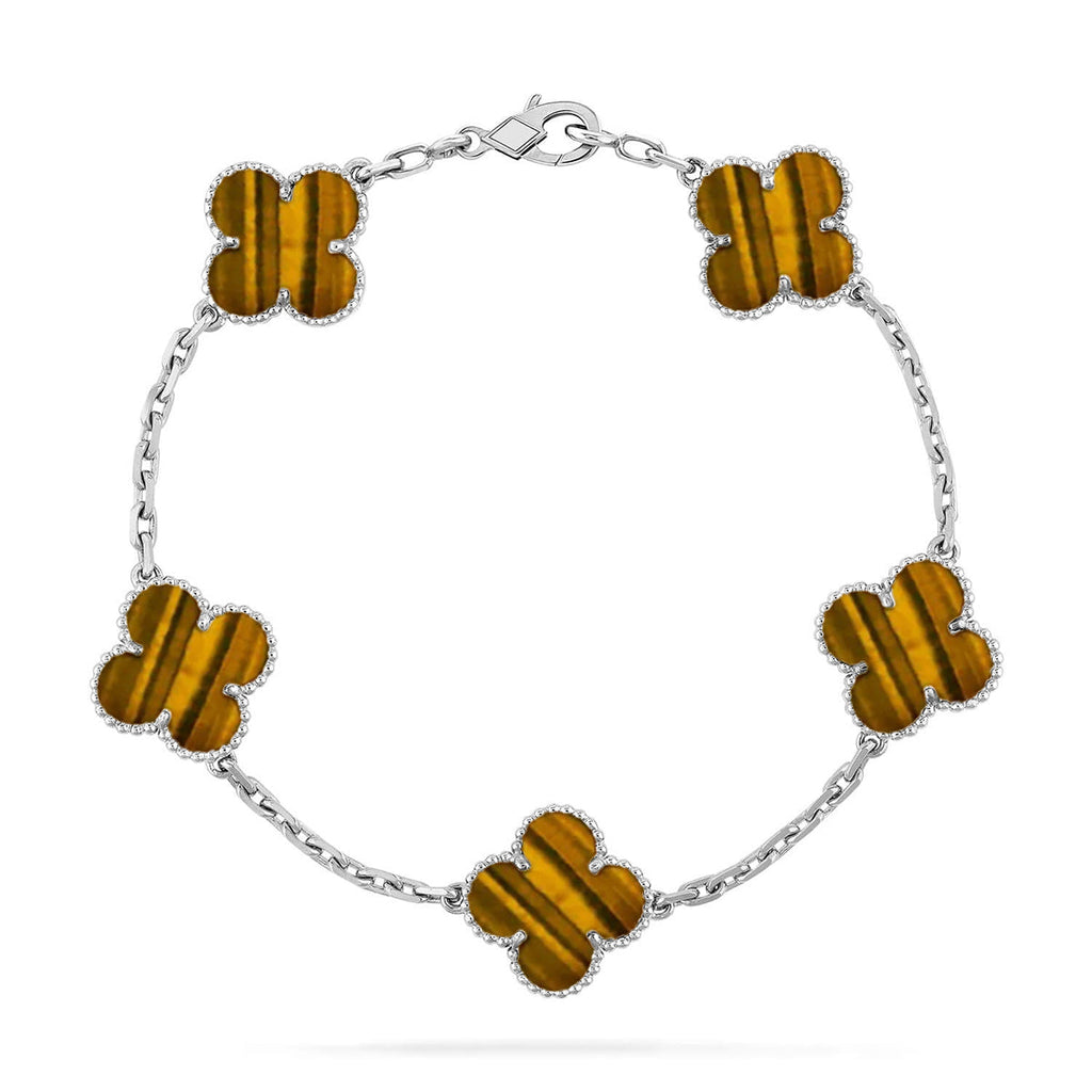 [Elowen jewels ] KOLLEKTION KLEEBLATT ARMBAND MIT 5 TIGERAUGE-MOTIVEN