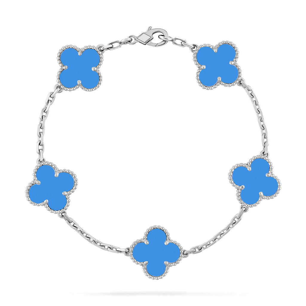 [Elowen jewels ] KOLLEKTION CLOVER 5 MOTIV ARMBAND MIT BLAUEM ACHAT