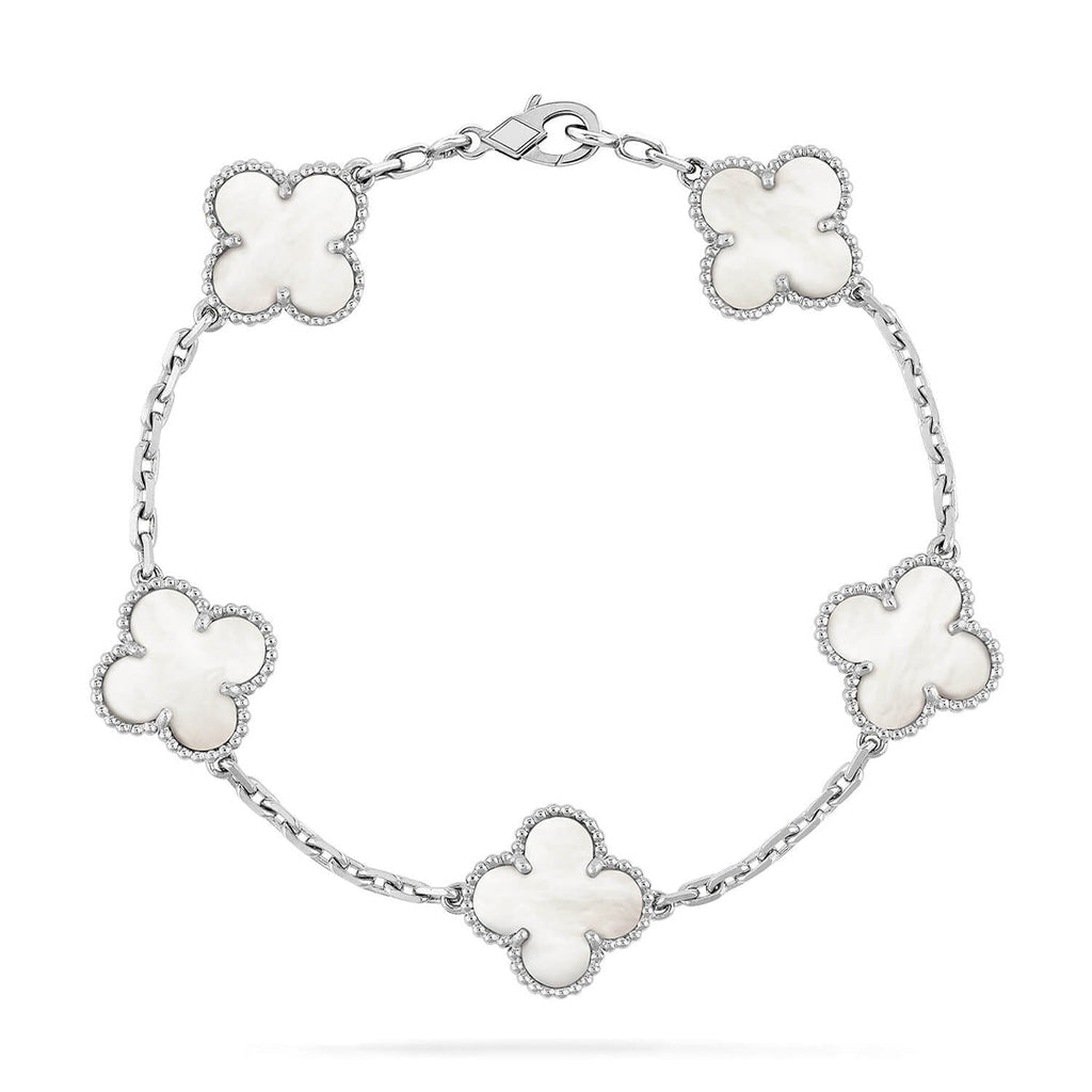 [Elowen jewels ]KOLLEKTION CLOVER WHITE PEARL MOP ARMBAND MIT 5 MOTIVEN