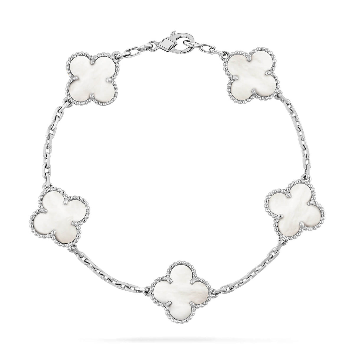 [Elowen jewels ]KOLLEKTION CLOVER WHITE PEARL MOP ARMBAND MIT 5 MOTIVEN