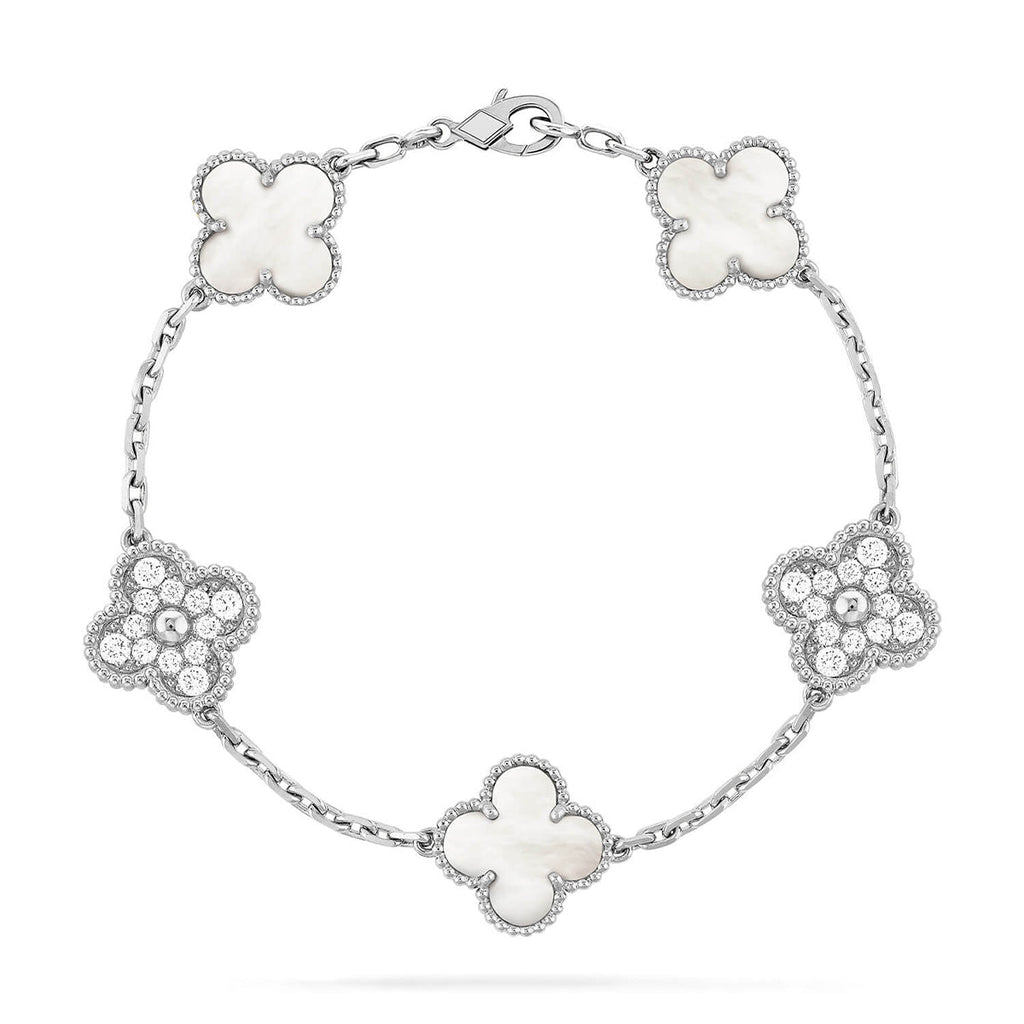 [Elowen jewels ]KOLLEKTION CLOVER WHITE PEARL MOP ARMBAND MIT 5 MOTIVEN