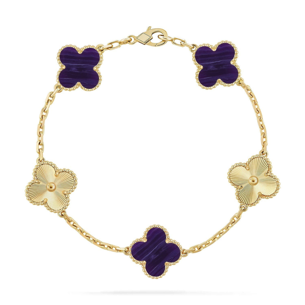 [Elowen jewels ]CLOVER ARMBAND MIT 5 MOTIVEN LILA STREIFEN KOLLEKTION