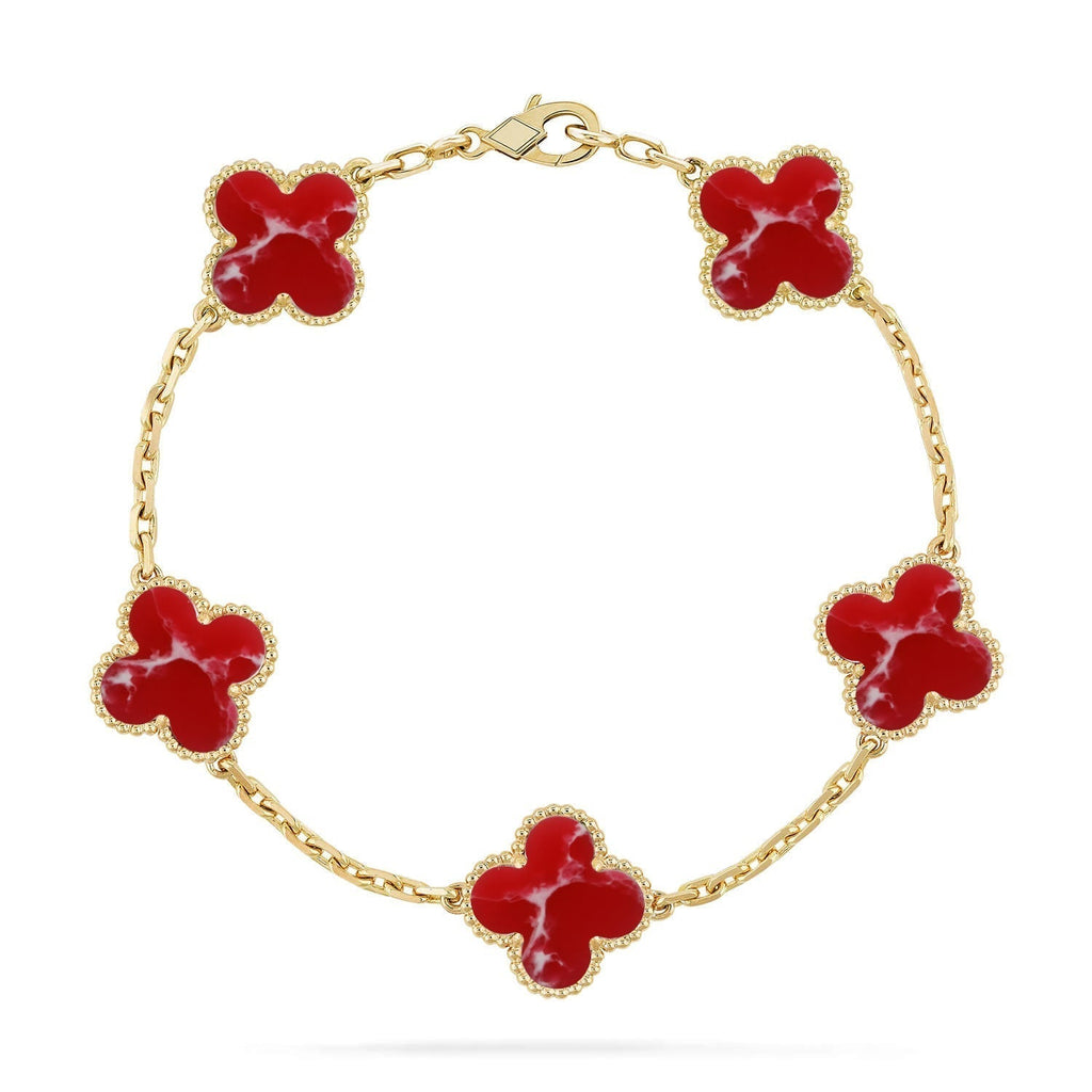 [Elowen jewels ]KLEEBATT-ARMBAND MIT 5 MOTIVEN, ROTES MUSTER, KOLLEKTION