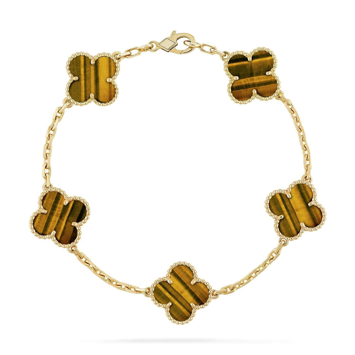 [Elowen jewels ] KOLLEKTION KLEEBLATT ARMBAND MIT 5 TIGERAUGE-MOTIVEN